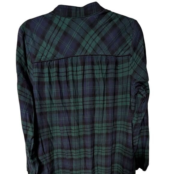 Lands' End classic blue green flannel nightgown pullover plaid side Medium 10/12 - Picture 8 of 9